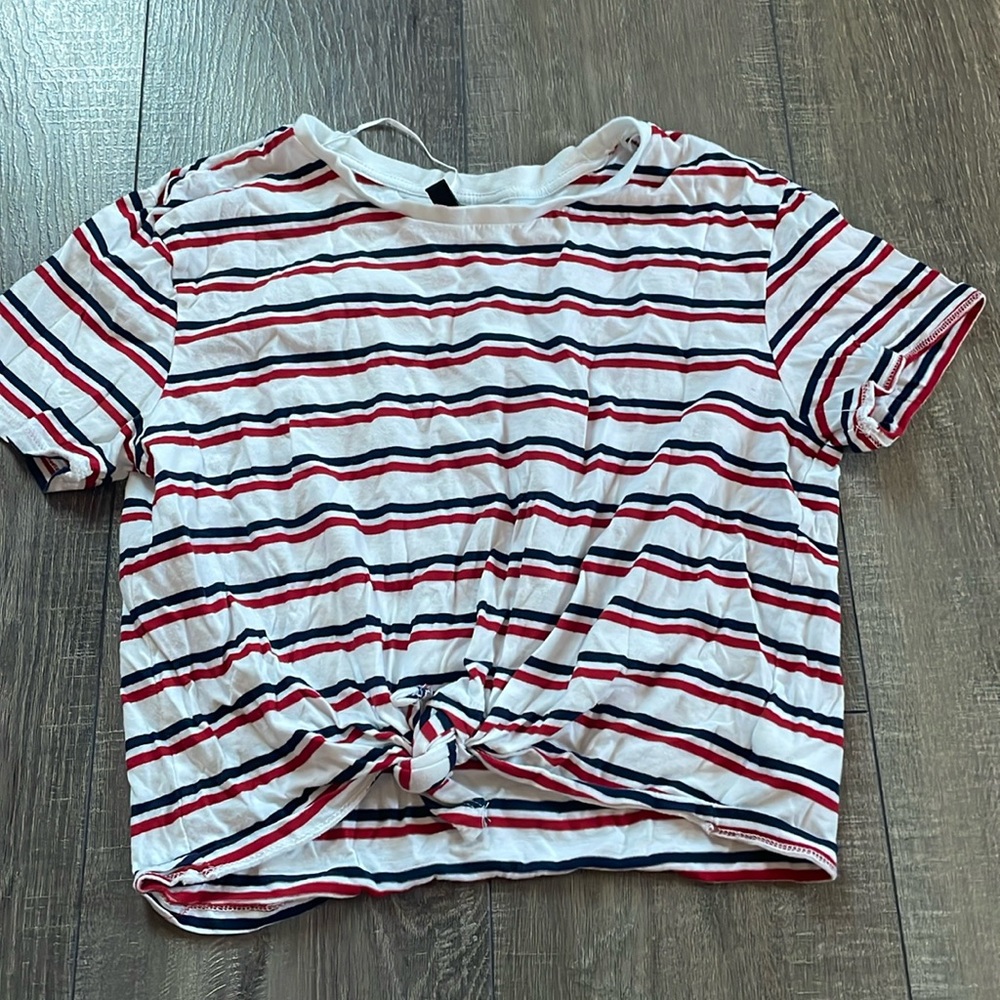 H&M Red White Blue Striped Tie Tee